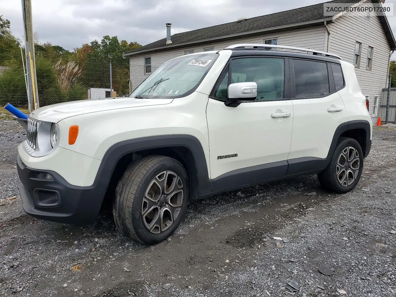 2016 Jeep Renegade Limited VIN ZACCJBDT6GPD17280 фото 1