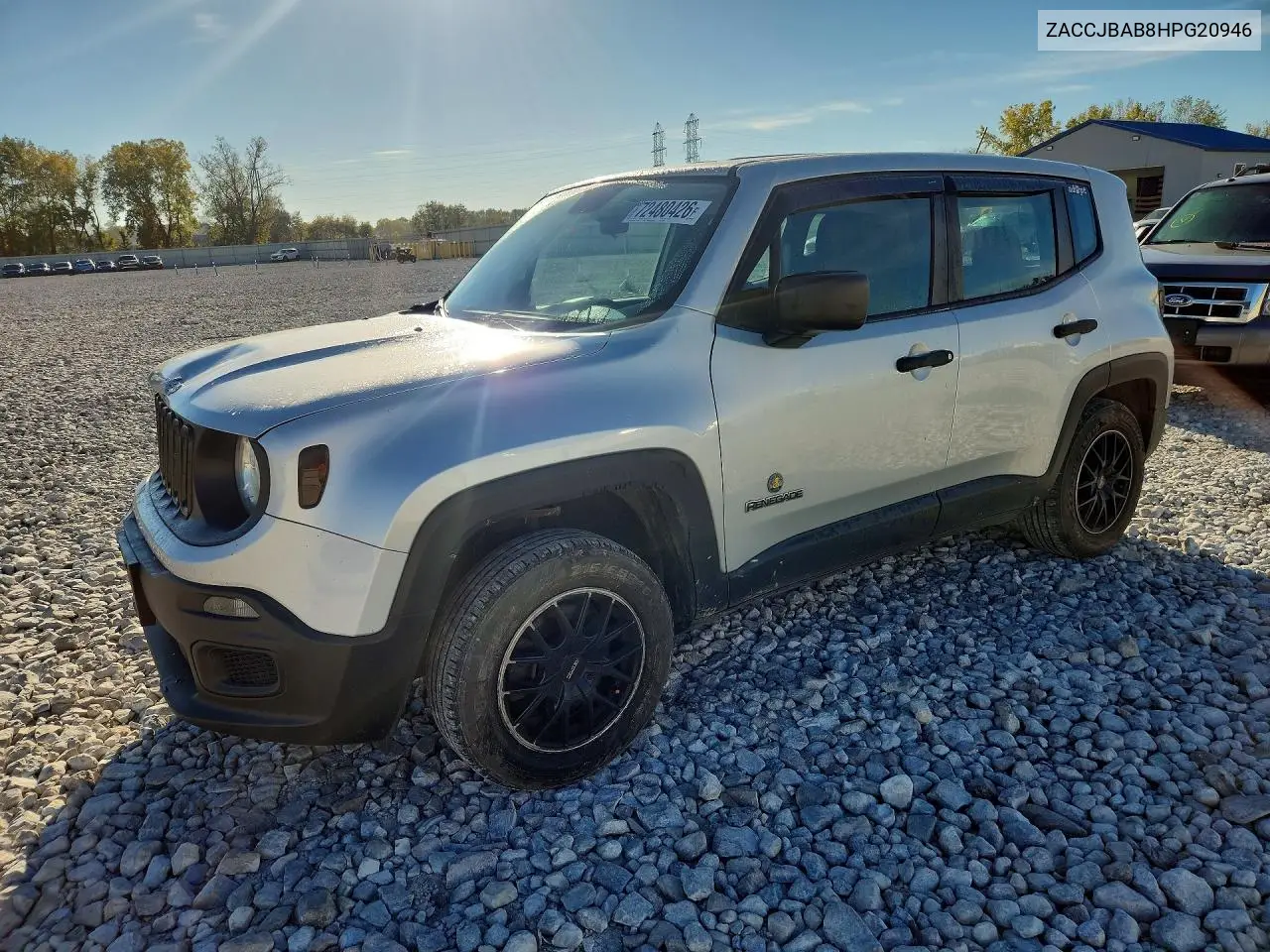 2017 Jeep Renegade Sport VIN ZACCJBAB8HPG20946 фото 1