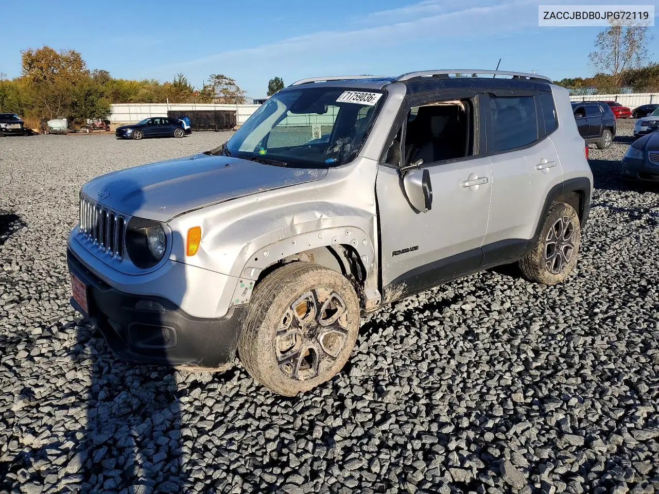 2018 Jeep Renegade Limited VIN ZACCJBDB0JPG72119 фото 1