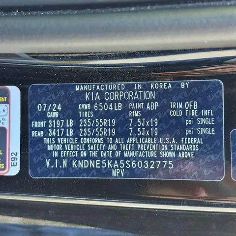 2025 KIA CARNIVAL HYBRID VIN KNDNE5KA5S6032775 фото 10