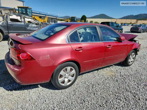 KNAGE123485221190 — 2008 Kia Optima, фото 3 с аукциона Copart, Передняя часть