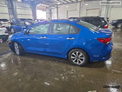 3KPA24AD8NE437654 — 2022 Kia Rio, фото 2 с аукциона Copart, Передняя часть