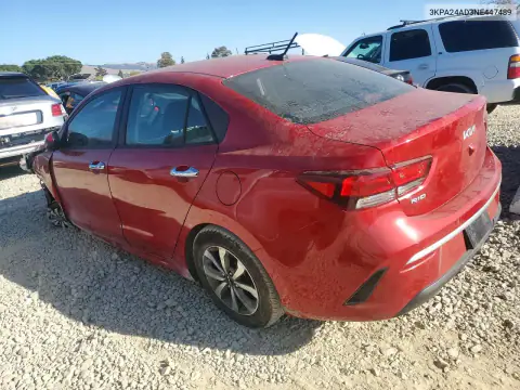 3KPA24AD3NE447489 — 2022 Kia Rio, фото 2 с аукциона Copart, Передняя часть