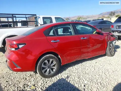 3KPA24AD3NE447489 — 2022 Kia Rio, фото 3 с аукциона Copart, Передняя часть
