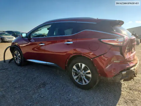 2015 Nissan Murano Sl VIN 5N1AZ2MH3FN281451 фото 2