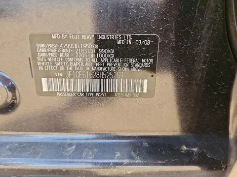 2008 SUBARU IMPREZA VIN JF1GE61628H525263 фото 12