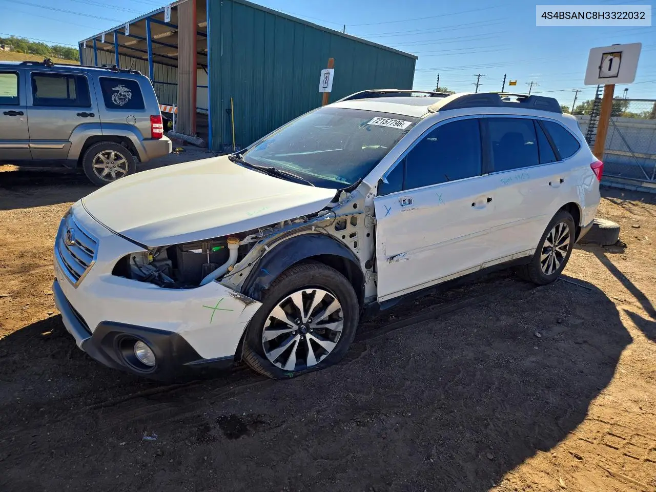 2017 Subaru Outback 2.5I Limited VIN 4S4BSANC8H3322032 фото 1