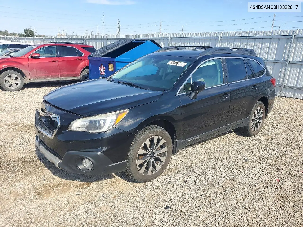 2017 Subaru Outback 2.5I Limited VIN 4S4BSANC0H3322817 фото 1