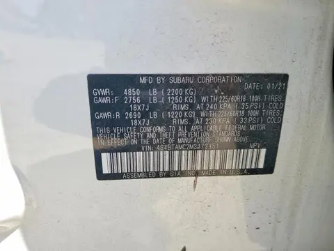 2021 Subaru Outback VIN 4S4BTAMC2M3173951 фото 12