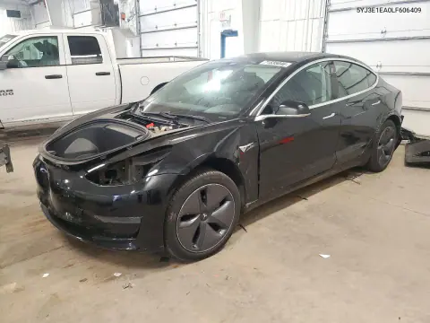 5YJ3E1EA0LF606409 — 2020 Tesla Model 3, Передняя часть, фото до ремонта