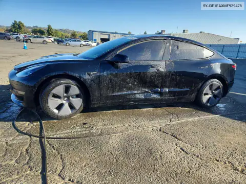 5YJ3E1EAXMF929478 — 2021 Tesla Model 3, Боковая часть, фото до ремонта
