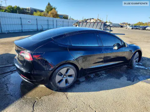 5YJ3E1EAXMF929478 — 2021 Tesla Model 3, фото 3 с аукциона Copart 23.10.2026, Боковая часть