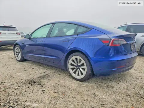 2022 Tesla Model 3 VIN 5YJ3E1EA0NF371934 фото 2