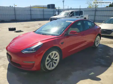 5YJ3E1EAXNF303978 — 2022 Tesla Model 3, Механические повреждения, фото до ремонта