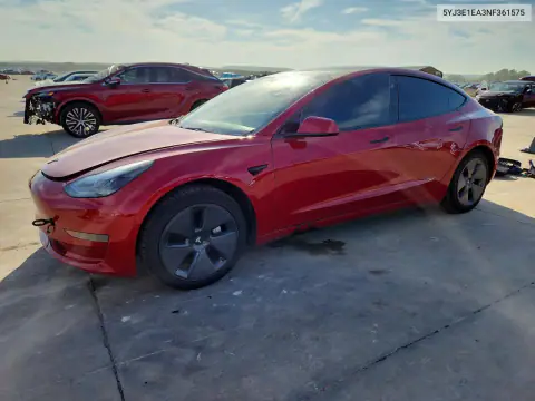 5YJ3E1EA3NF361575 — 2022 Tesla Model 3, Задняя часть, фото до ремонта