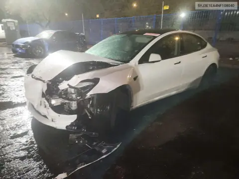 5YJ3E1EA4NF108040 — 2022 Tesla Model 3, Передняя часть, фото до ремонта