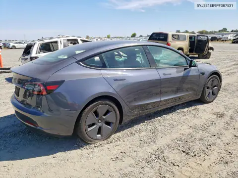 5YJ3E1EB9PF387531 — 2023 Tesla Model 3, фото 3 с аукциона Copart 15.10.2026, Верхняя часть / Крыша