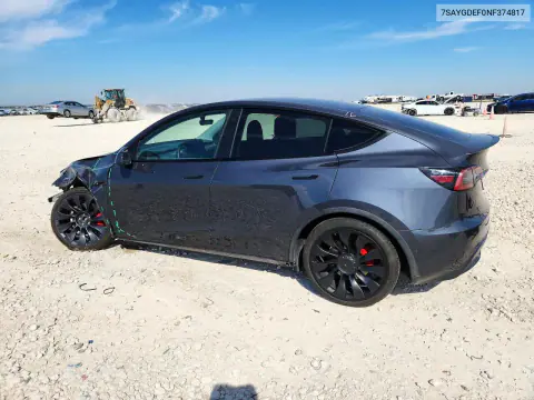 2022 Tesla Model Y VIN 7SAYGDEF0NF374817 фото 2