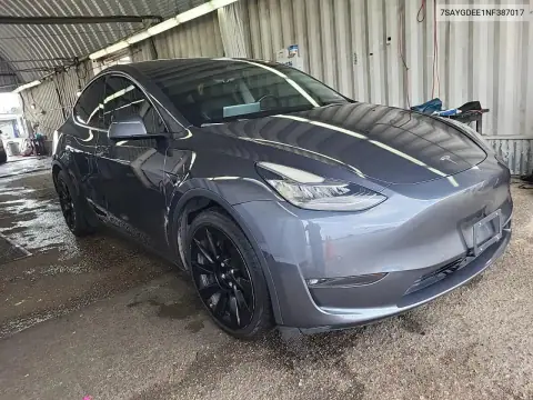 7SAYGDEE1NF387017 — 2022 Tesla Model Y, Естественный износ, фото до ремонта