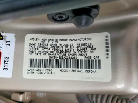 2010 TOYOTA COROLLA VIN 1NXBU4EE8AZ283259 фото 12