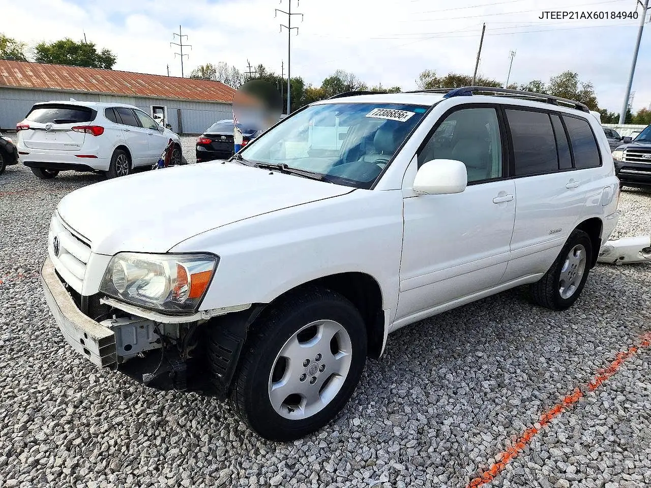 2006 Toyota Highlander Limited VIN JTEEP21AX60184940 фото 1