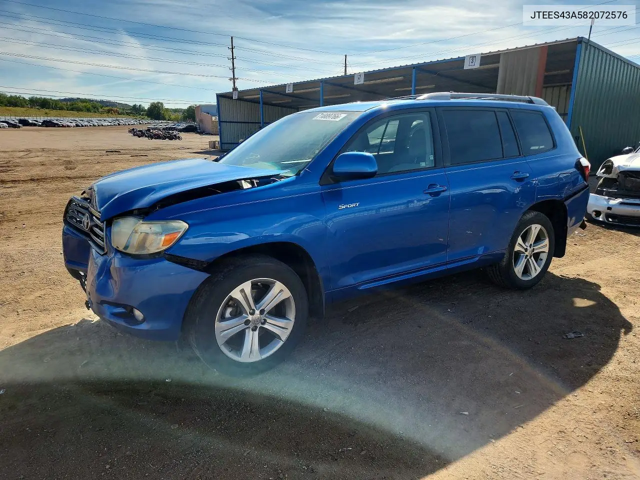 2008 Toyota Highlander Sport VIN JTEES43A582072576 фото 1