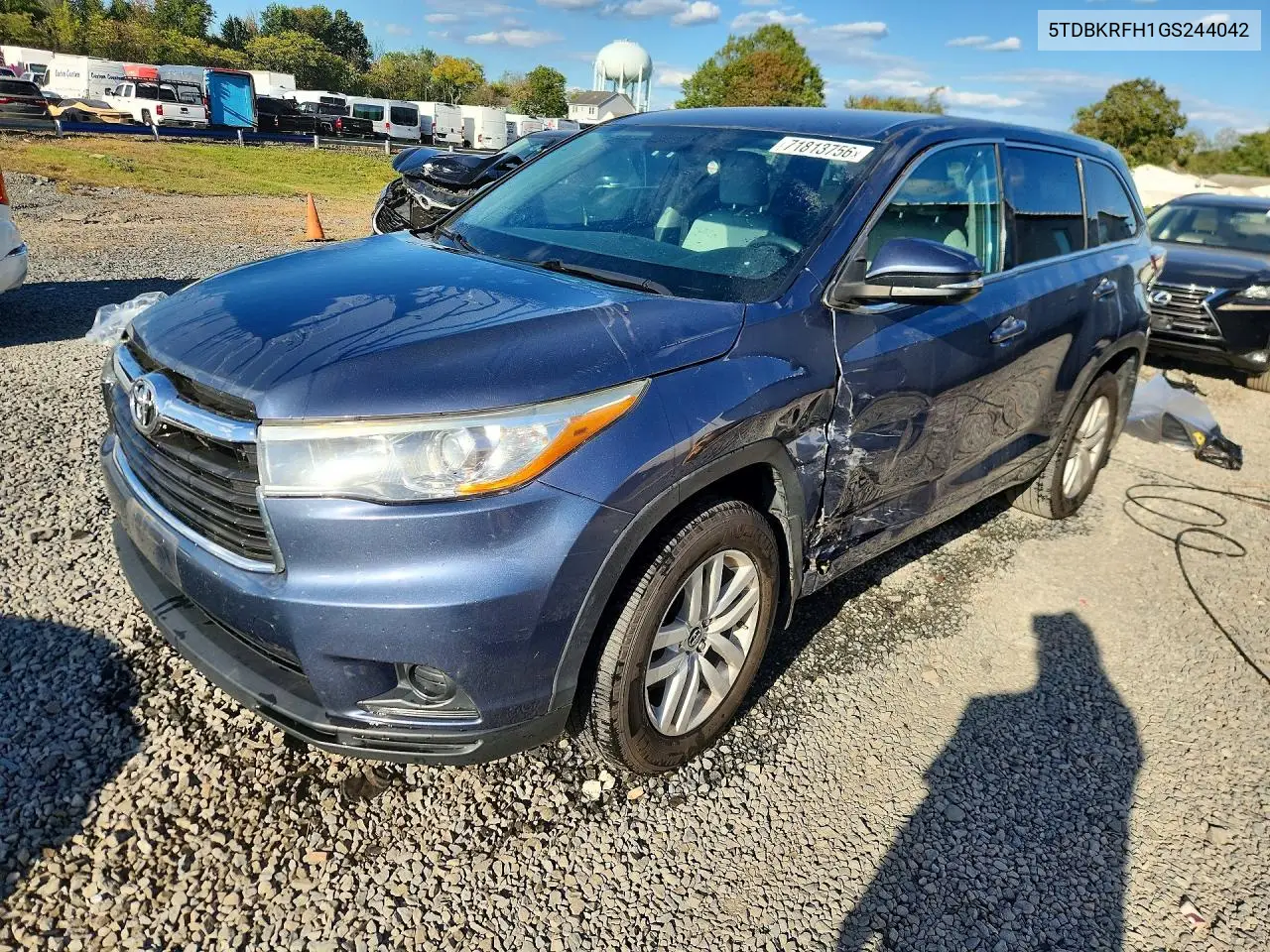 2016 Toyota Highlander Le VIN 5TDBKRFH1GS244042 фото 1