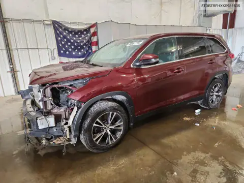 5TDBZRFHXKS981535 — 2019 Toyota Highlander, Передняя часть, фото до ремонта