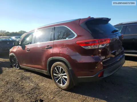 2019 Toyota Highlander Xle VIN 5TDJZRFH5KS737593 фото 2