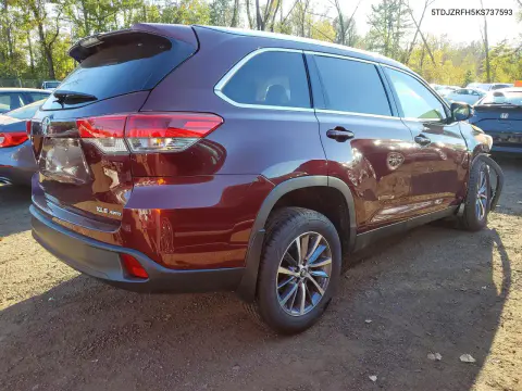 2019 Toyota Highlander Xle VIN 5TDJZRFH5KS737593 фото 3