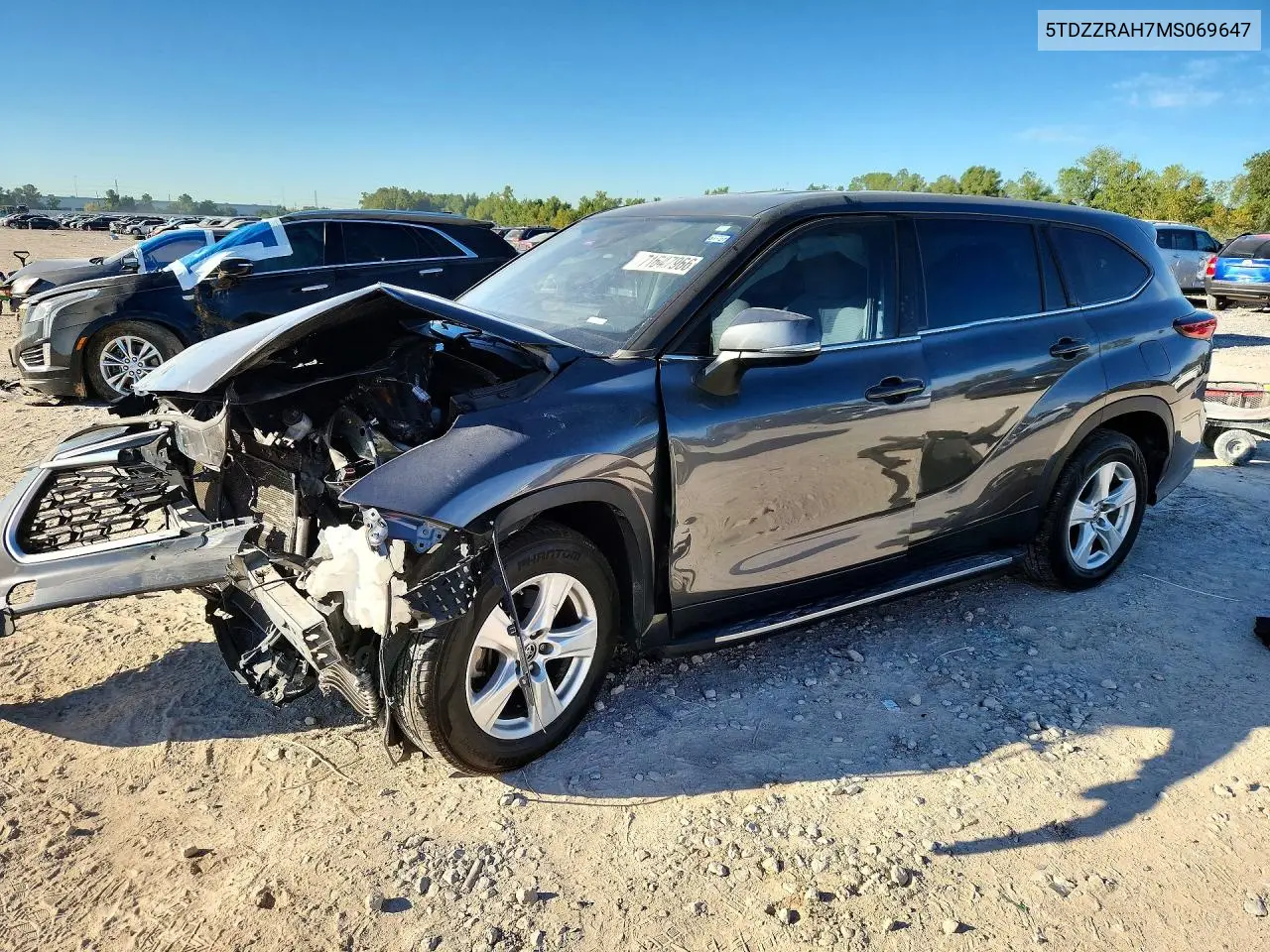 2021 Toyota Highlander Le VIN 5TDZZRAH7MS069647 фото 1