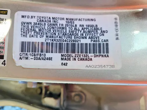 2004 TOYOTA MATRIX VIN 2T1KR32E04C228021 фото 12
