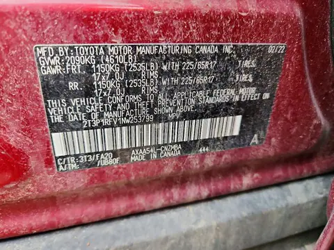 2022 TOYOTA RAV4 VIN 2T3P1RFV1NW253799 фото 14