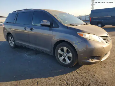 2012 Toyota Sienna Le VIN 5TDKK3DC0CS194166 фото 4