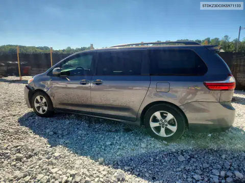 5TDKZ3DC0KS971133 — 2019 Toyota Sienna, фото 2 с аукциона Copart, Передняя часть
