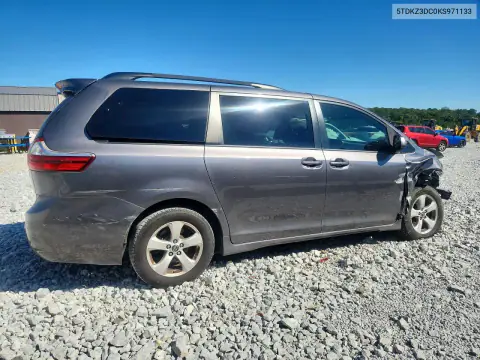 5TDKZ3DC0KS971133 — 2019 Toyota Sienna, фото 3 с аукциона Copart, Передняя часть