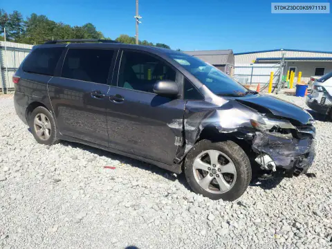 5TDKZ3DC0KS971133 — 2019 Toyota Sienna, фото 4 с аукциона Copart, Передняя часть