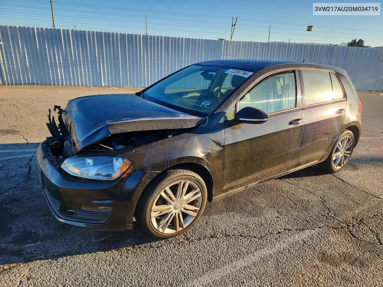 2016 Volkswagen Golf S/Se VIN 3VW217AU2GM034719 фото 1
