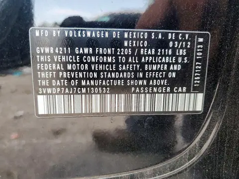 2012 VOLKSWAGEN JETTA VIN 3VWDP7AJ7CM130532 фото 12