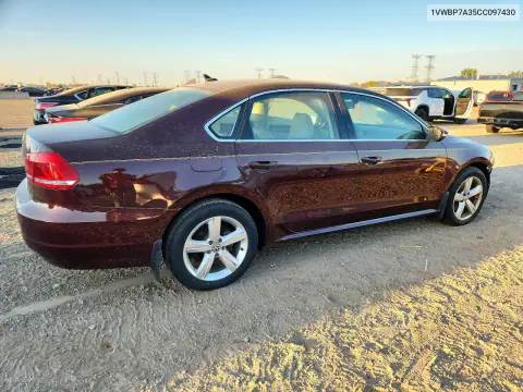 1VWBP7A35CC097430 — 2012 Volkswagen Passat, фото 3 с аукциона Copart, Передняя часть
