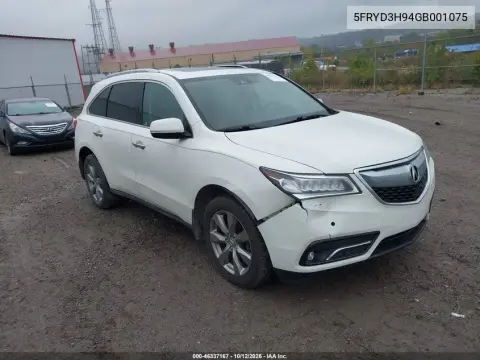 5FRYD3H94GB001075 — 2016 Acura MDX, Передняя часть, фото до ремонта