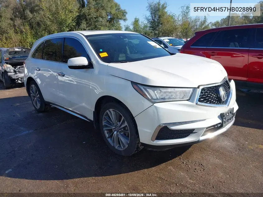 2017 Acura Mdx Technology Package VIN 5FRYD4H57HB028890 фото 2