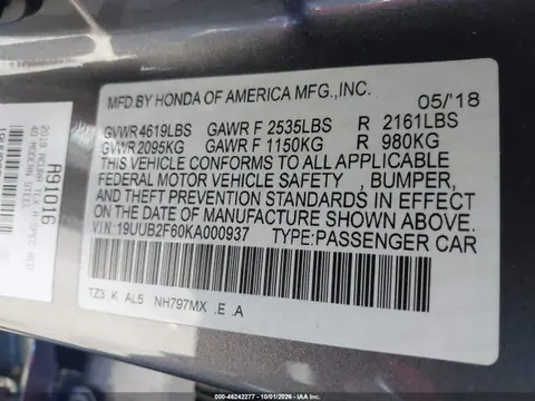 2019 Acura Tlx Tech A-spec Pkgs VIN 19UUB2F60KA000937 фото 9