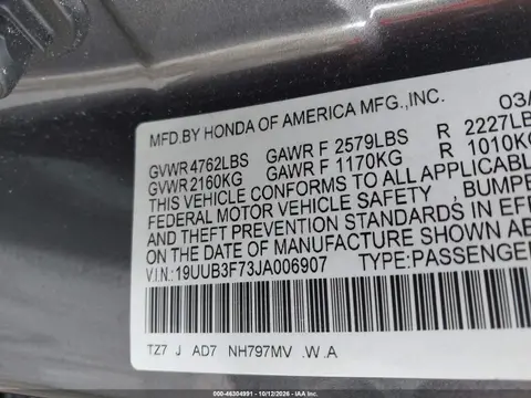 2018 Acura Tlx Advance Pkg VIN 19UUB3F73JA006907 фото 10