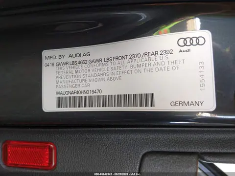 2017 Audi A4 PREMIUM VIN WAUGNAF40HN016470 фото 9