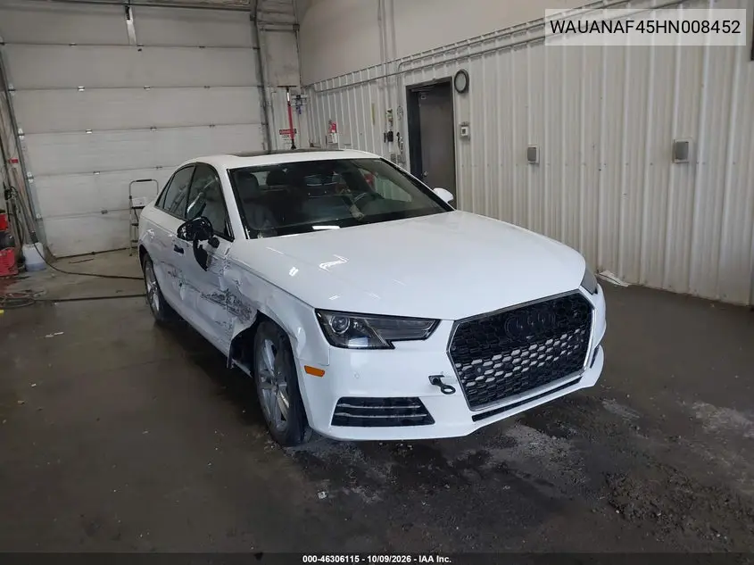 2017 Audi A4 2.0T Premium VIN WAUANAF45HN008452 фото 1