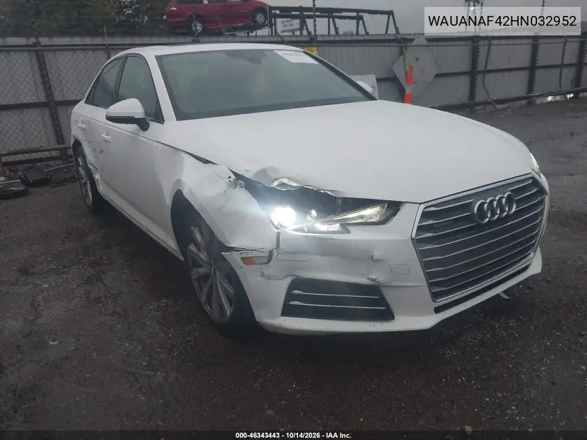 WAUANAF42HN032952 — 2017 Audi A4, фото 2 с аукциона IAAI, Передняя часть
