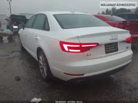 WAUANAF42HN032952 — 2017 Audi A4, фото 4 с аукциона IAAI, Передняя часть