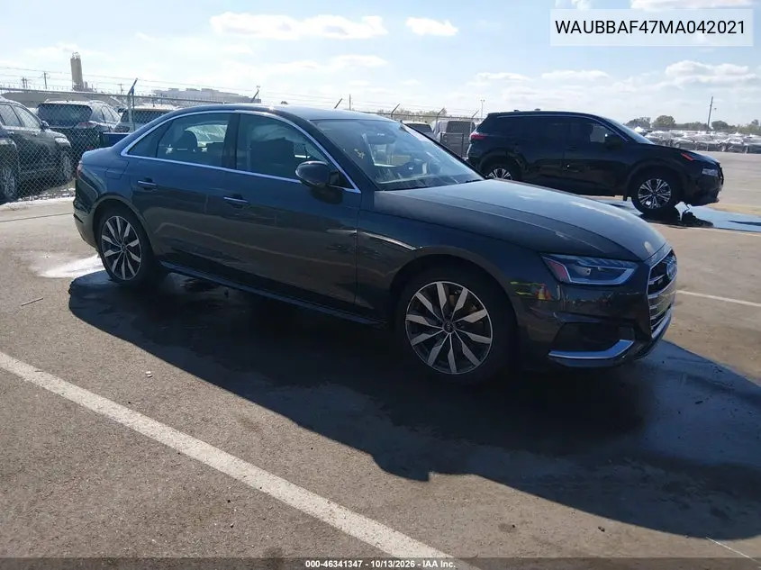 WAUBBAF47MA042021 — 2021 Audi A4, фото 2 с аукциона IAAI, Боковая часть