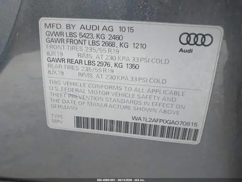 2016 Audi Q5 2.0t Premium VIN WA1L2AFP0GA070615 фото 9